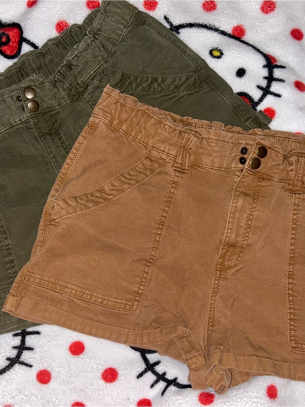 Elastic Waist Utility Shorts - Brown and Olive